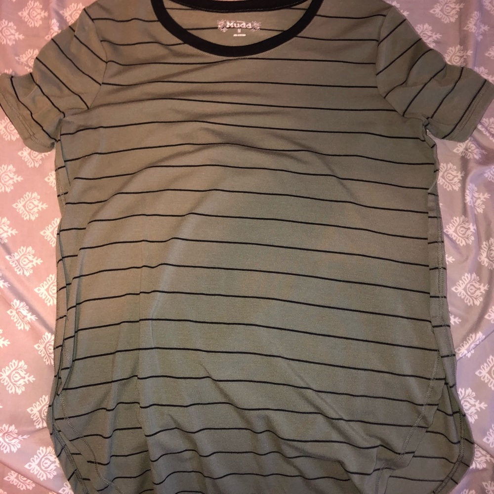 Olive green with black stripes t-shirt